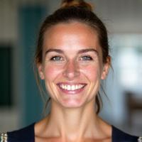 Porträt von Maria, einer lächelnden Frau mittleren Alters.